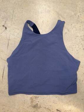 Athleta Conscious Crop High Neck Longline Sports Bra Periwinkle/Navy